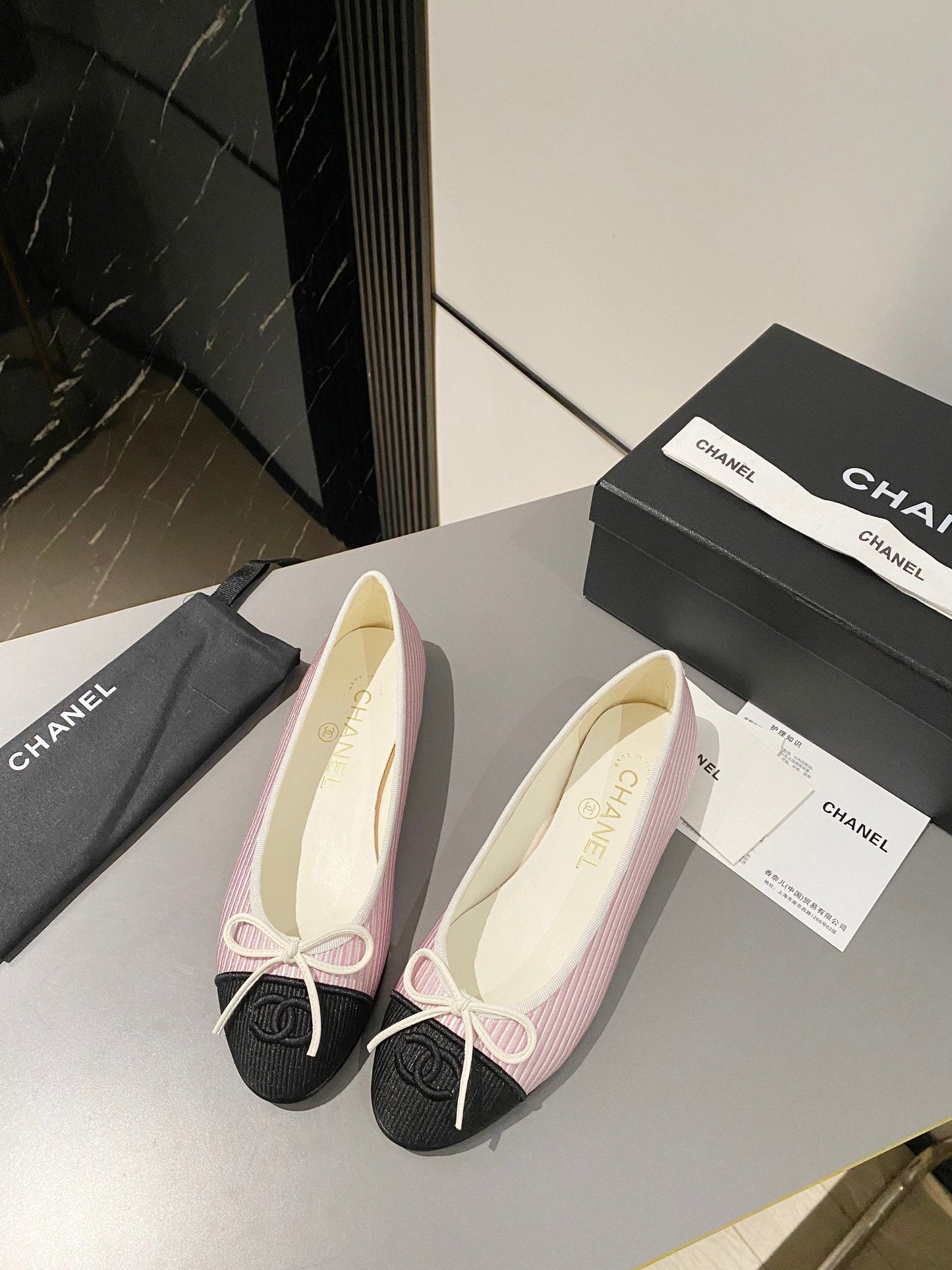 CHANEL ballet flat pink embroidered fabric