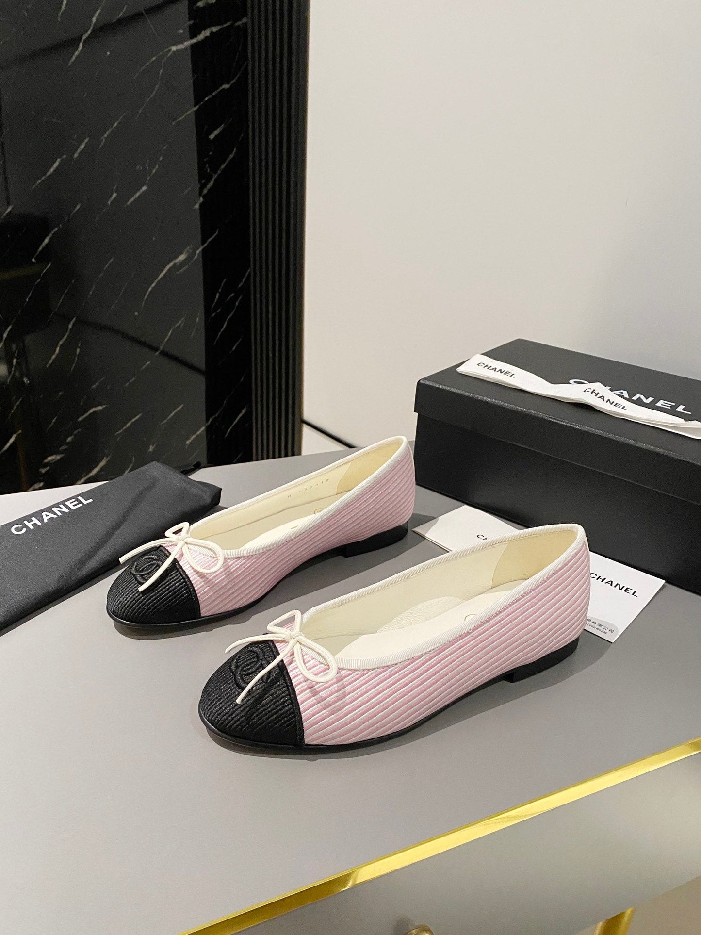 CHANEL ballet flat pink embroidered fabric