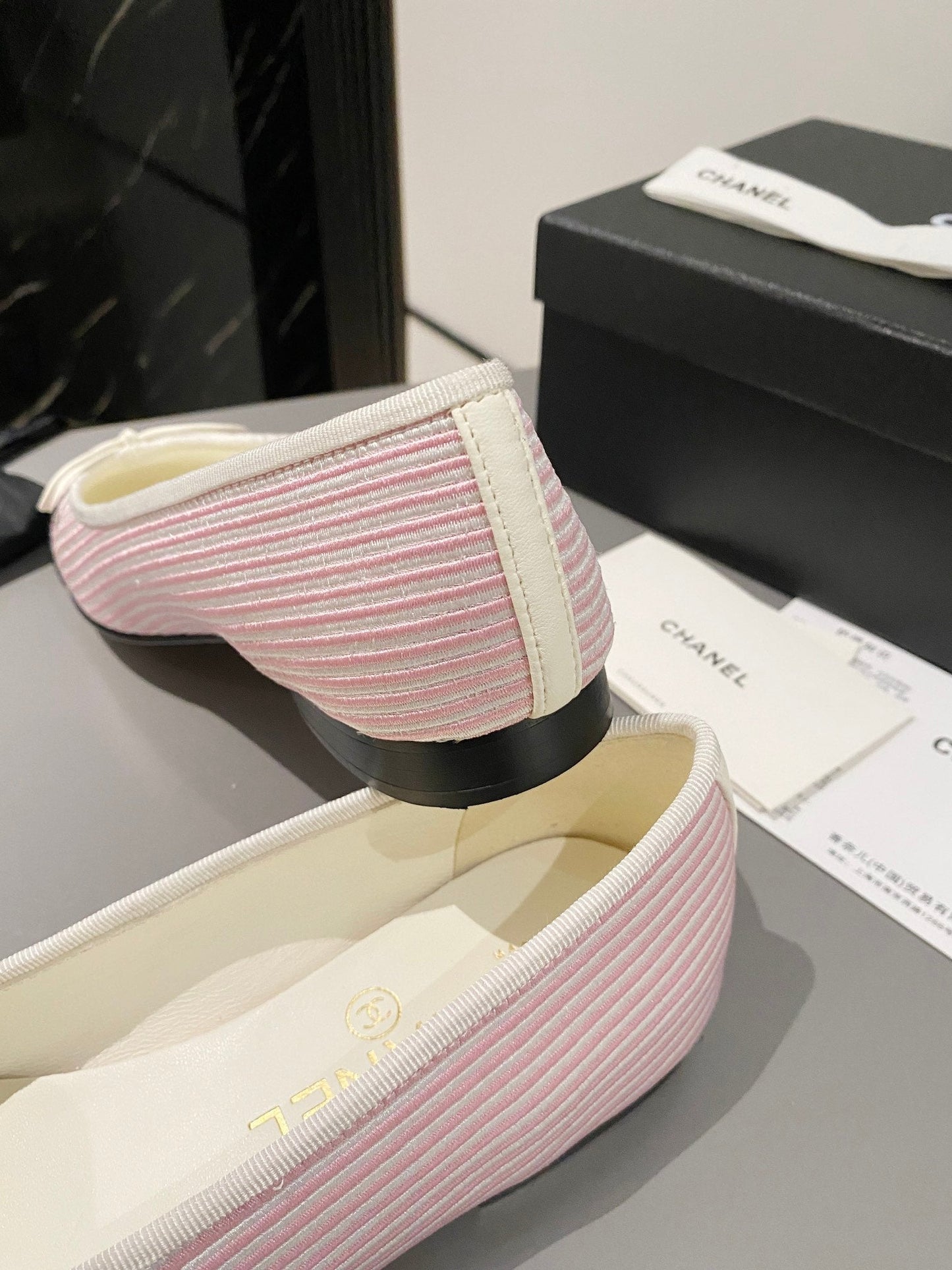 CHANEL ballet flat pink embroidered fabric