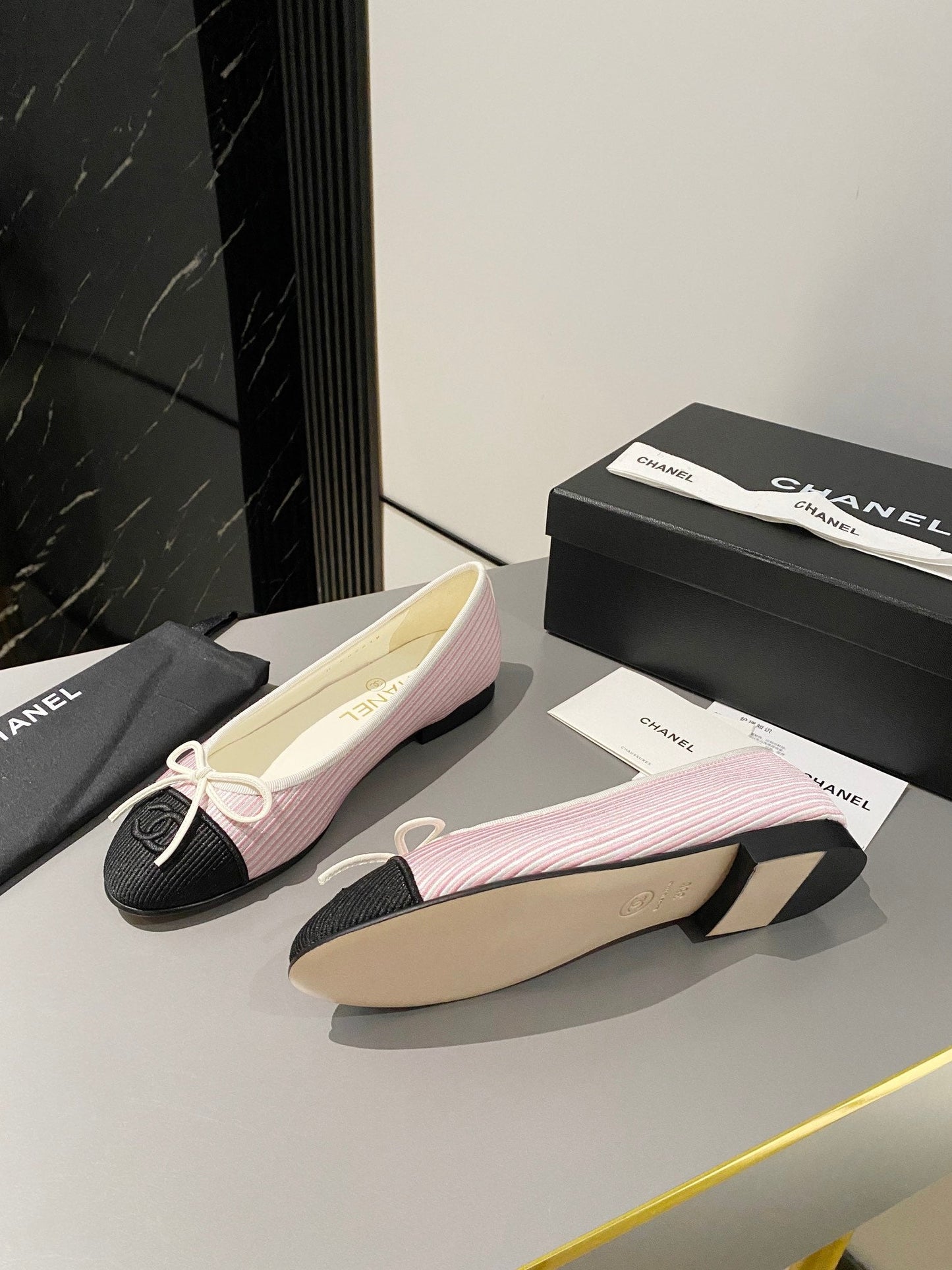 CHANEL ballet flat pink embroidered fabric
