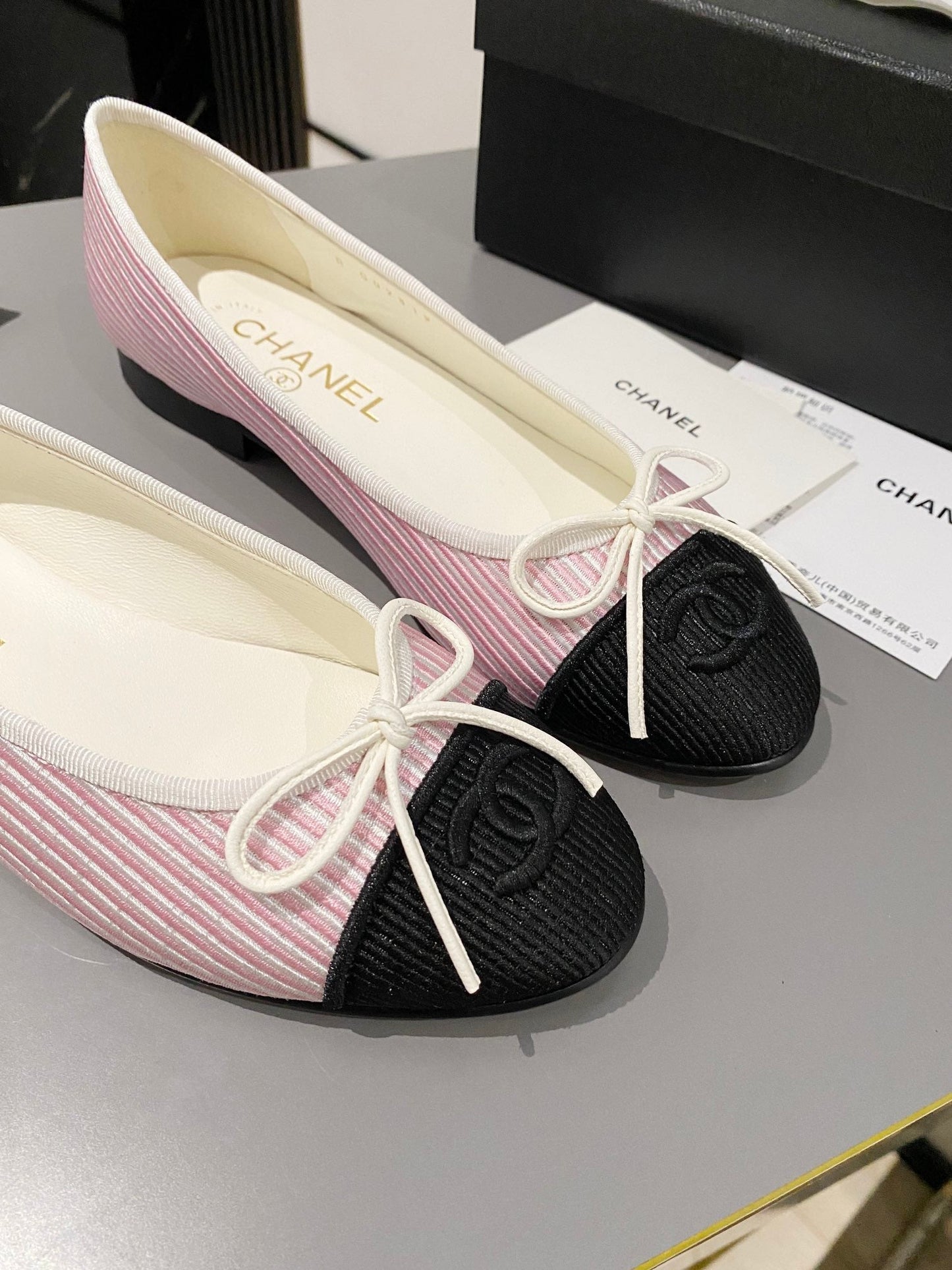 CHANEL ballet flat pink embroidered fabric