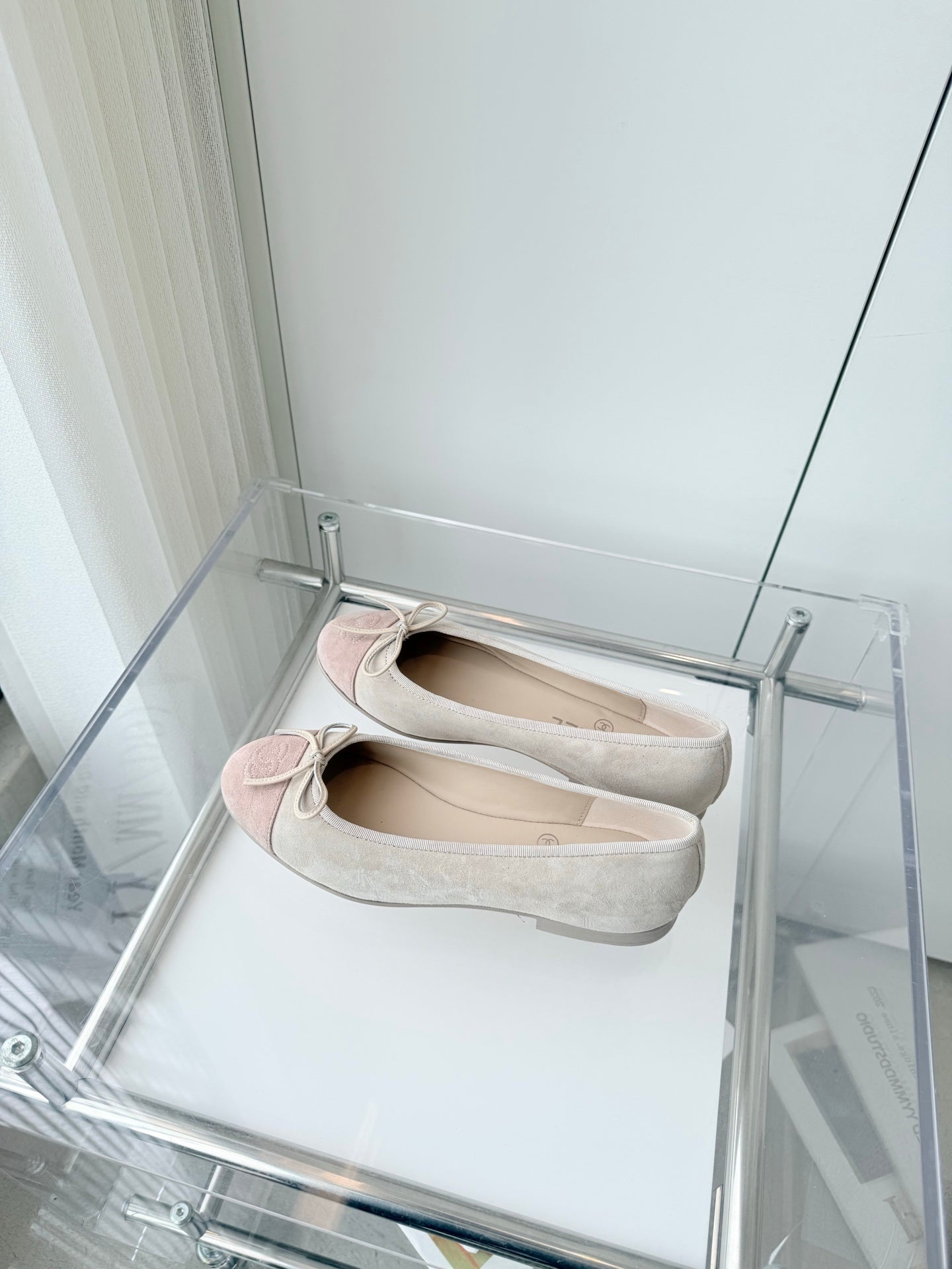 CHANEL Ballet Flat Beige Gray mix Pink Pastel Suede 238764