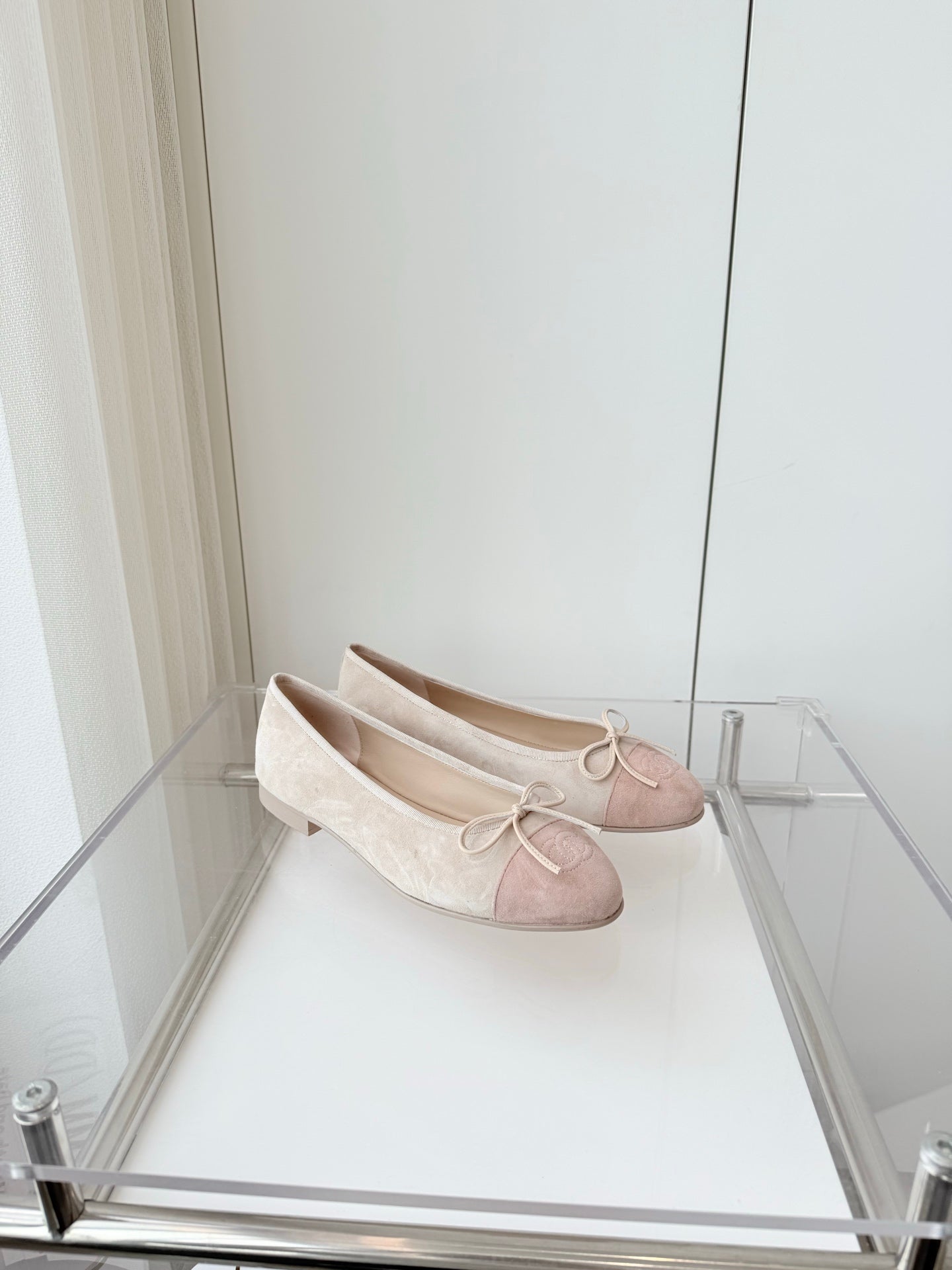 CHANEL Ballet Flat Beige Gray mix Pink Pastel Suede 238764