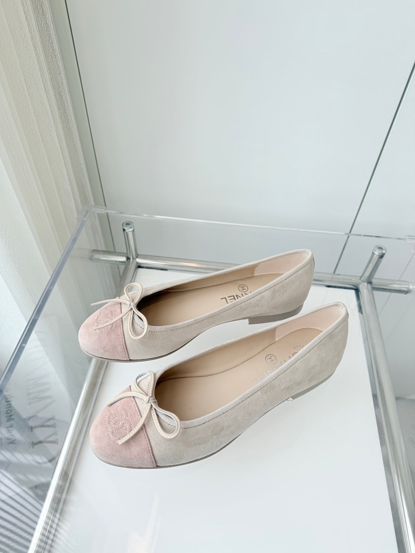 CHANEL Ballet Flat Beige Gray mix Pink Pastel Suede 238764