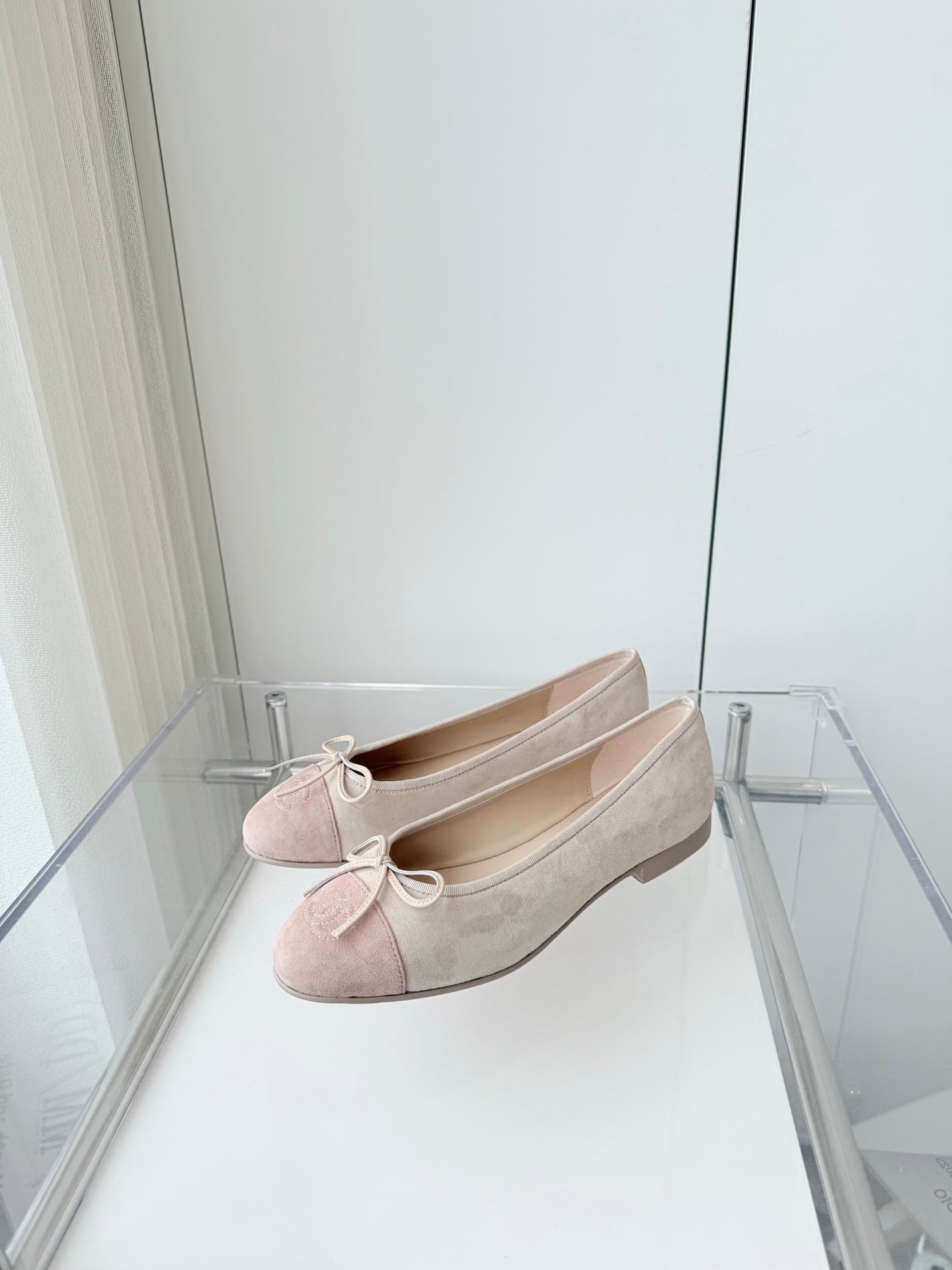 CHANEL Ballet Flat Beige Gray mix Pink Pastel Suede 238764