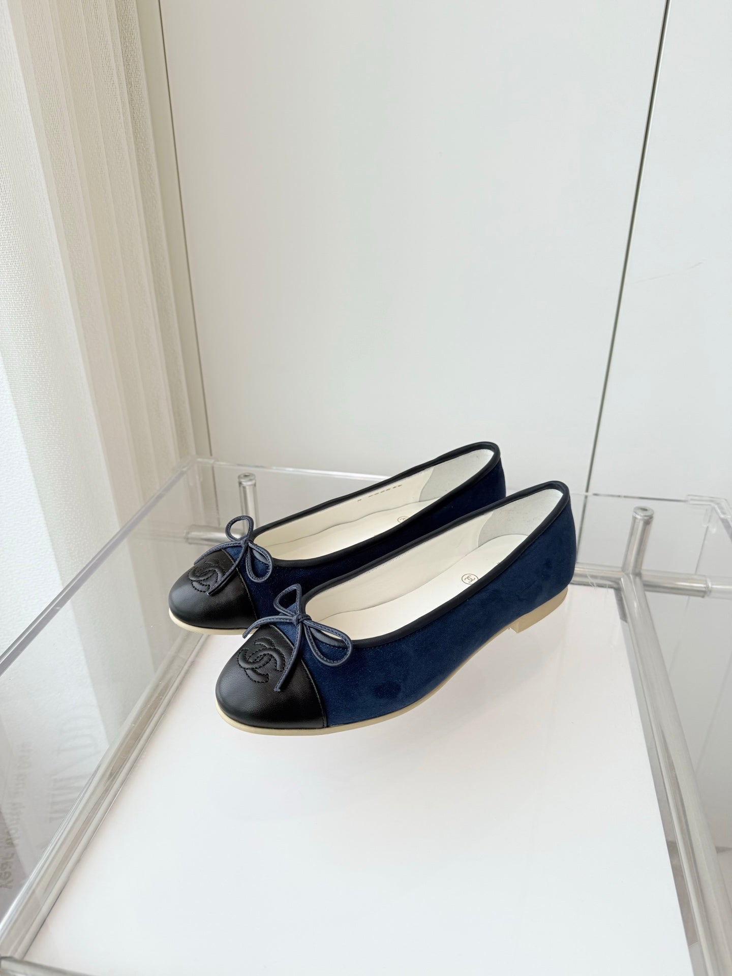 CHANEL Ballet Flat Navy Blue Suede 238766