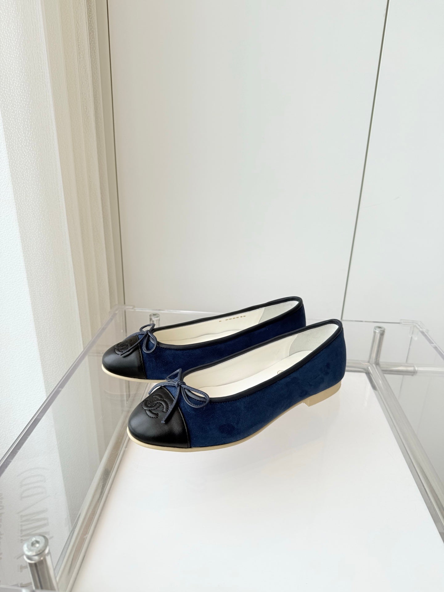 CHANEL Ballet Flat Navy Blue Suede 238766