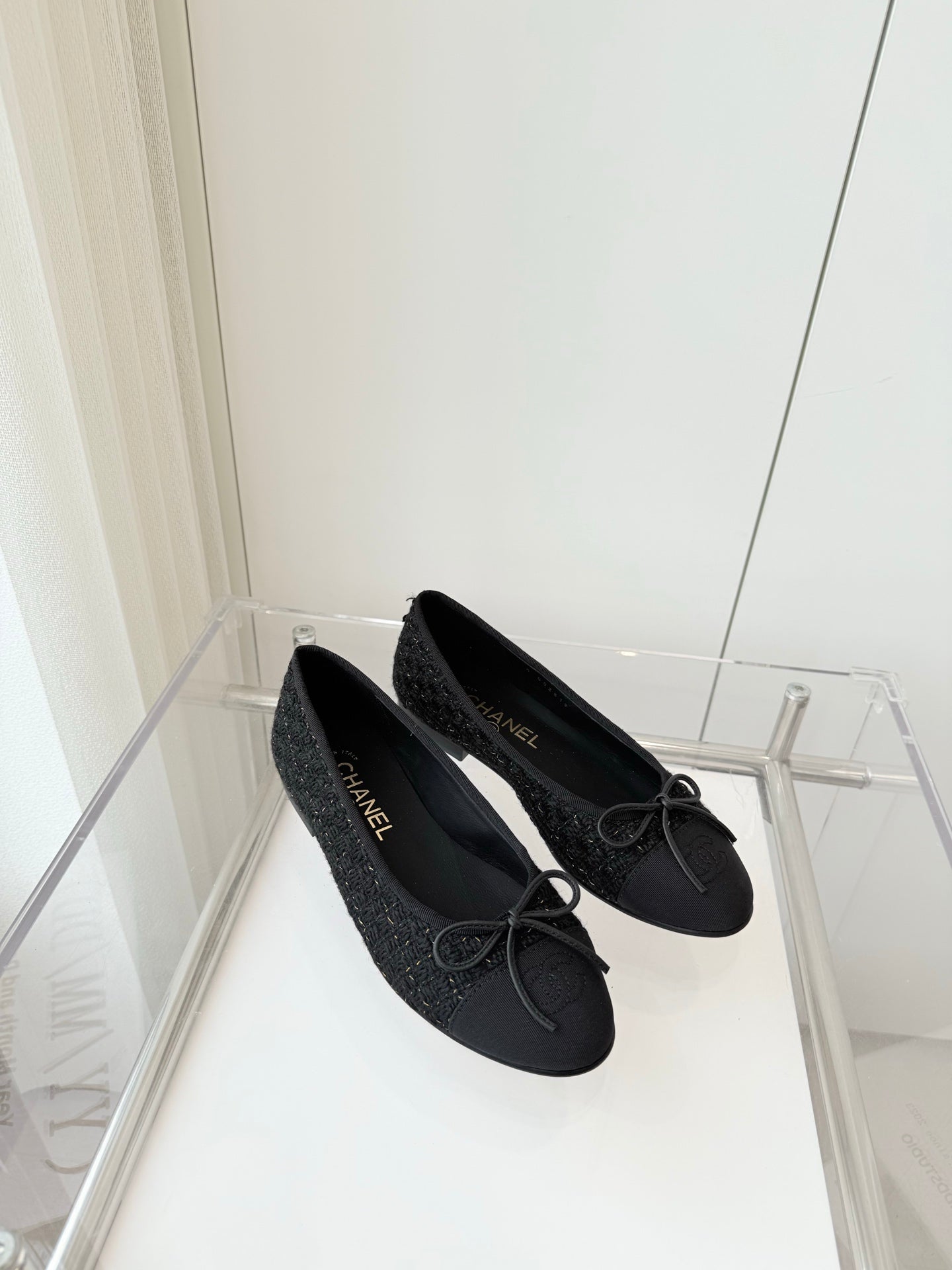 CHANEL Ballet Flat Black Tweed 238778