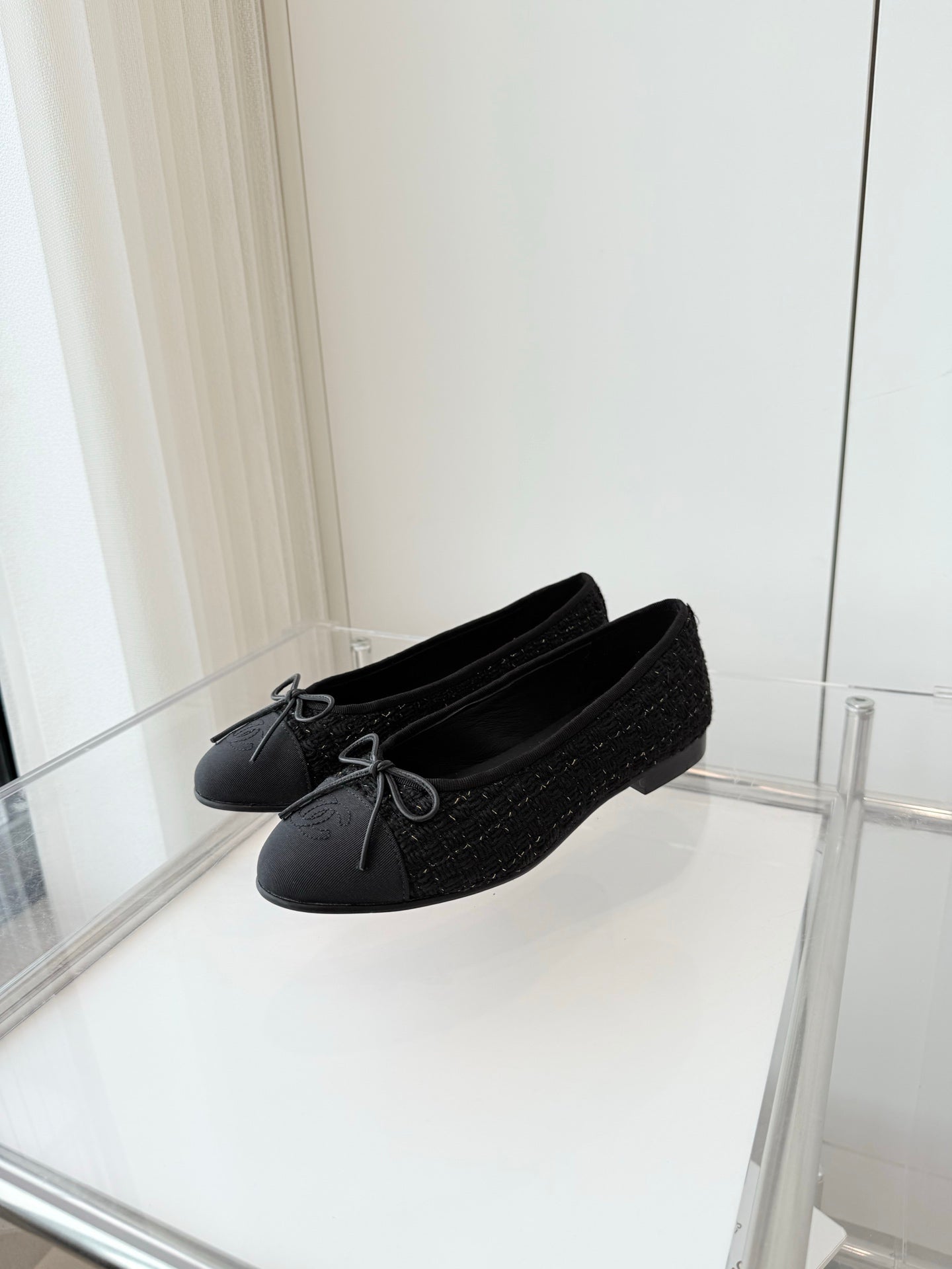 CHANEL Ballet Flat Black Tweed 238778