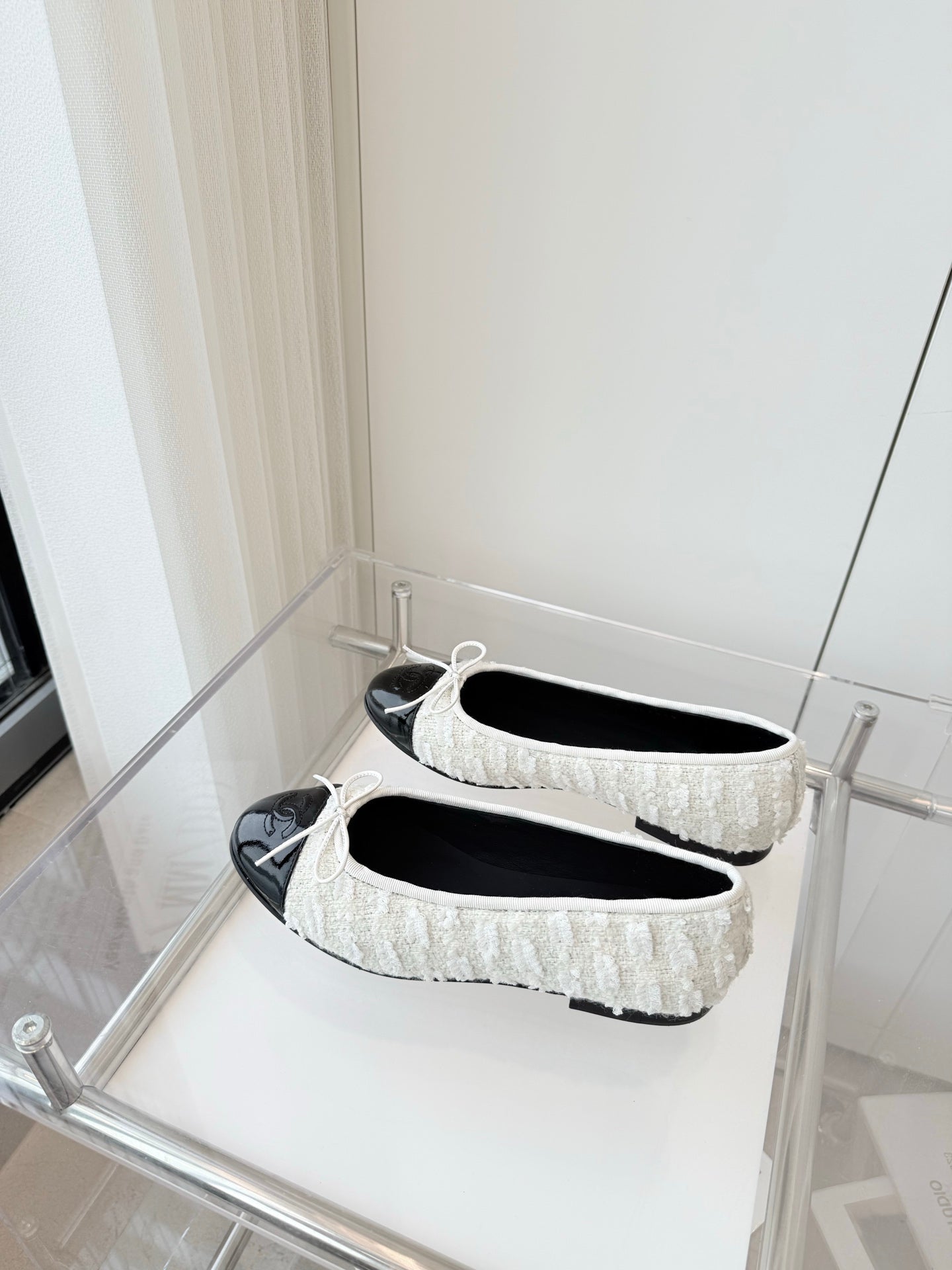 CHANEL Ballet Flat White Fabric 238773