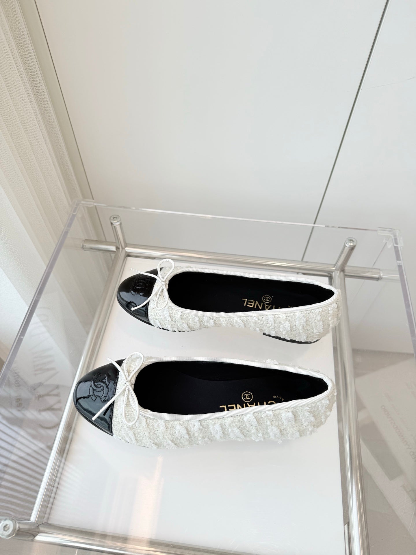CHANEL Ballet Flat White Fabric 238773