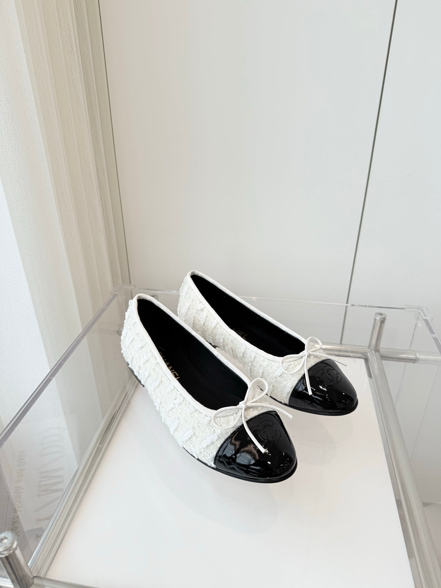 CHANEL Ballet Flat White Fabric 238773