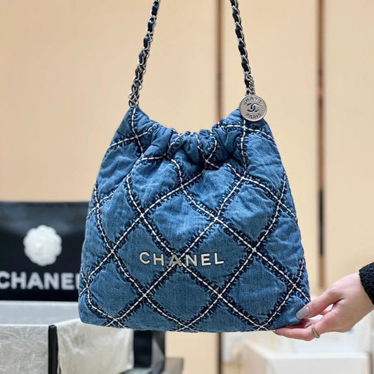 CHANEL 24p stitched denim silver hardware