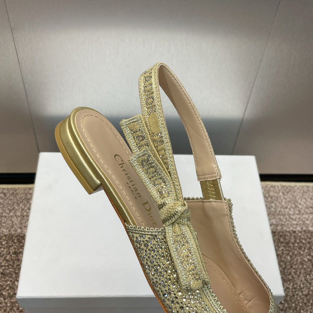 DIOR slingback flat gold green calfskin resin pearl