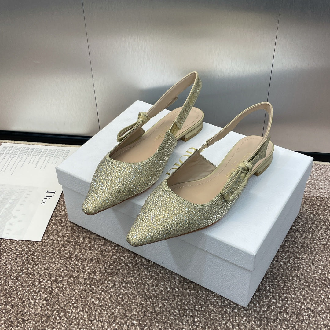 DIOR slingback flat gold green calfskin resin pearl