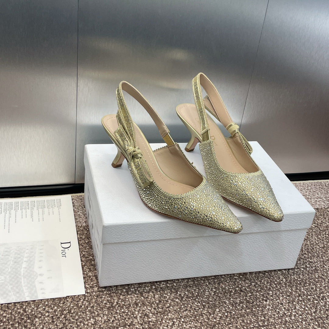 DIOR slingback pump 65 gold green calfskin resin pearl