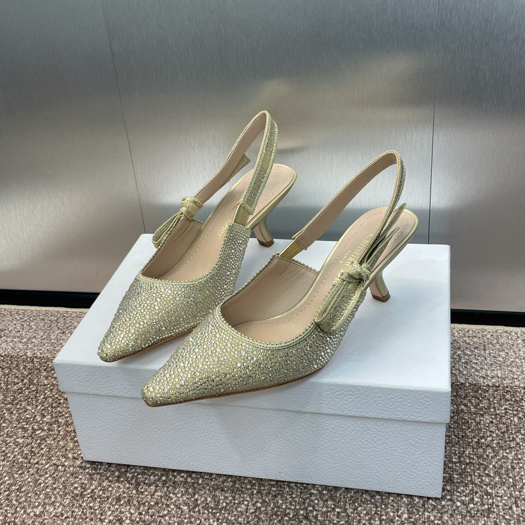 DIOR slingback pump 65 gold green calfskin resin pearl