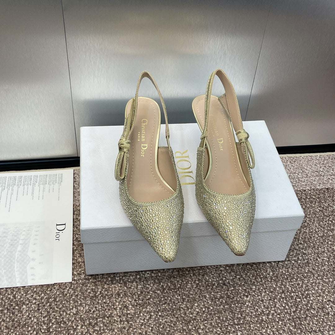DIOR slingback pump 65 gold green calfskin resin pearl