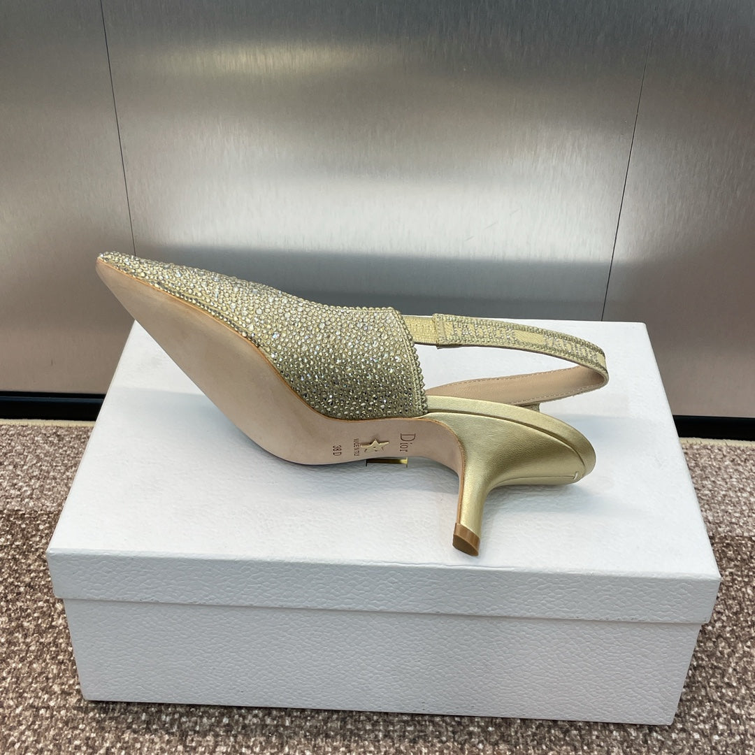 DIOR slingback pump 65 gold green calfskin resin pearl
