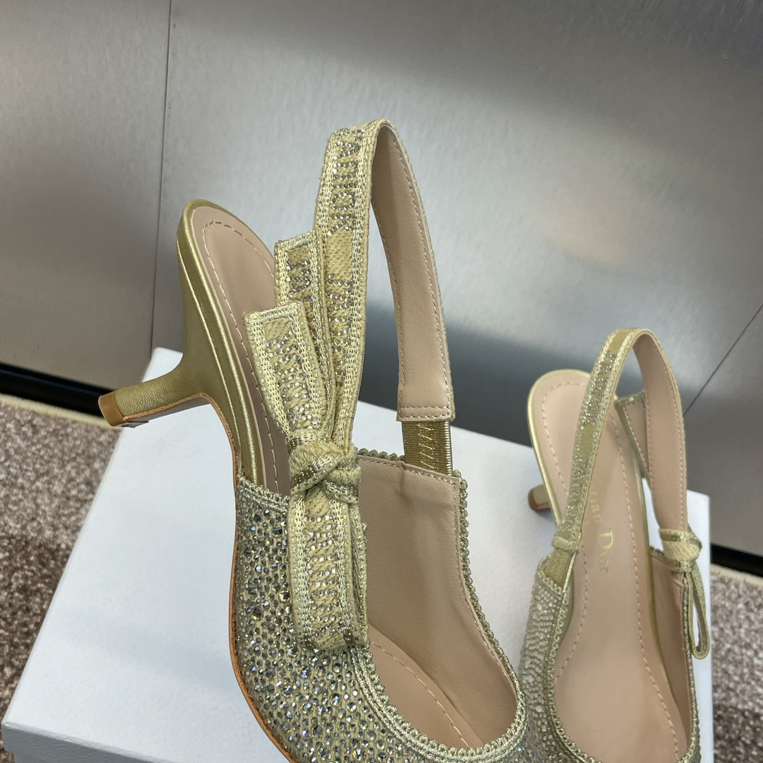 DIOR slingback pump 65 gold green calfskin resin pearl