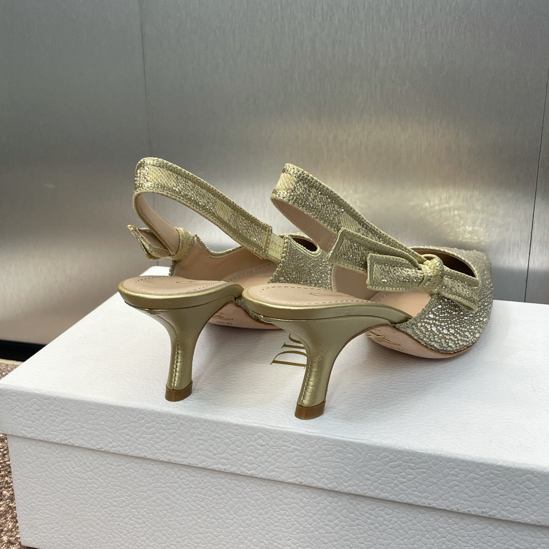 DIOR slingback pump 65 gold green calfskin resin pearl