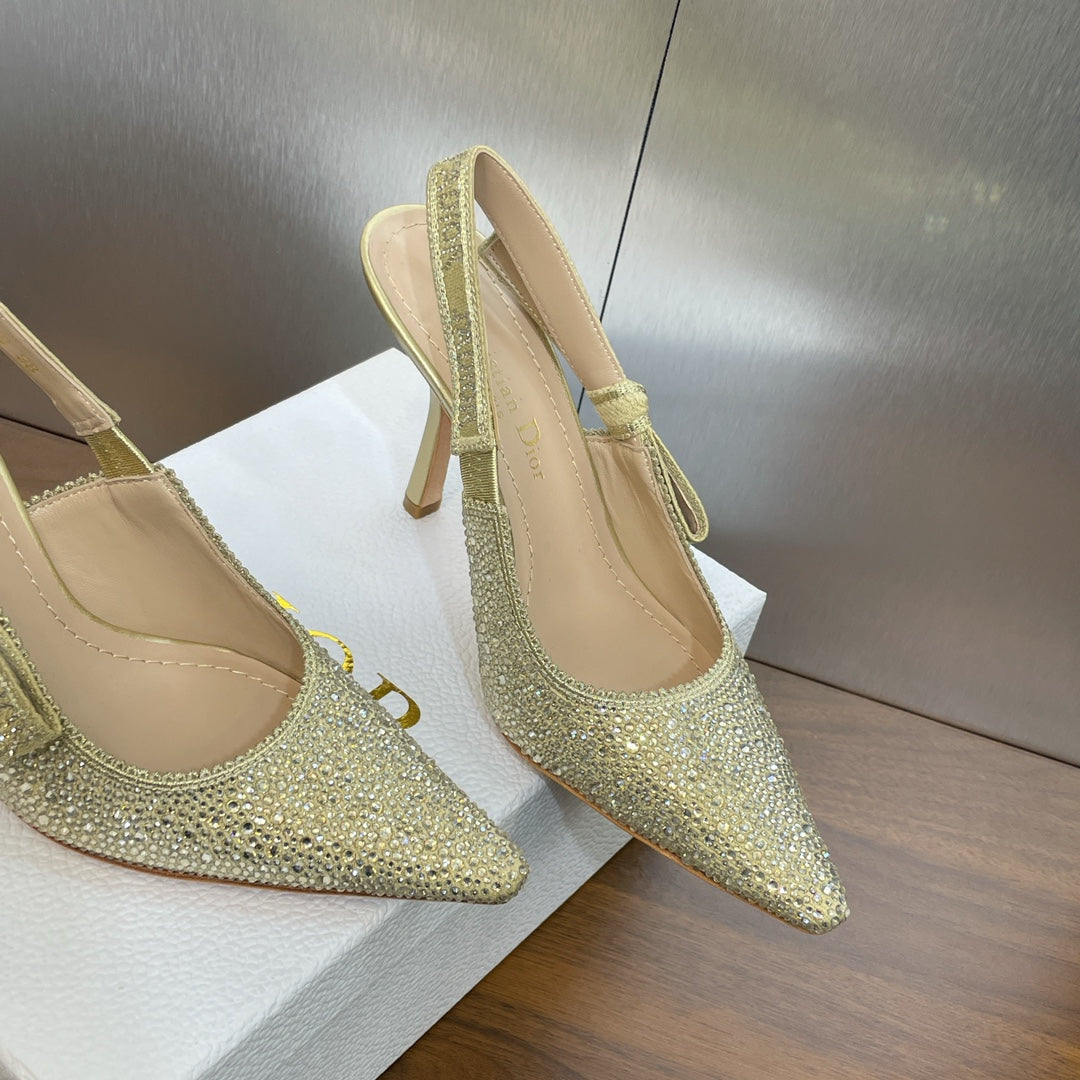 DIOR slingback pump 95 gold green calfskin resin pearl