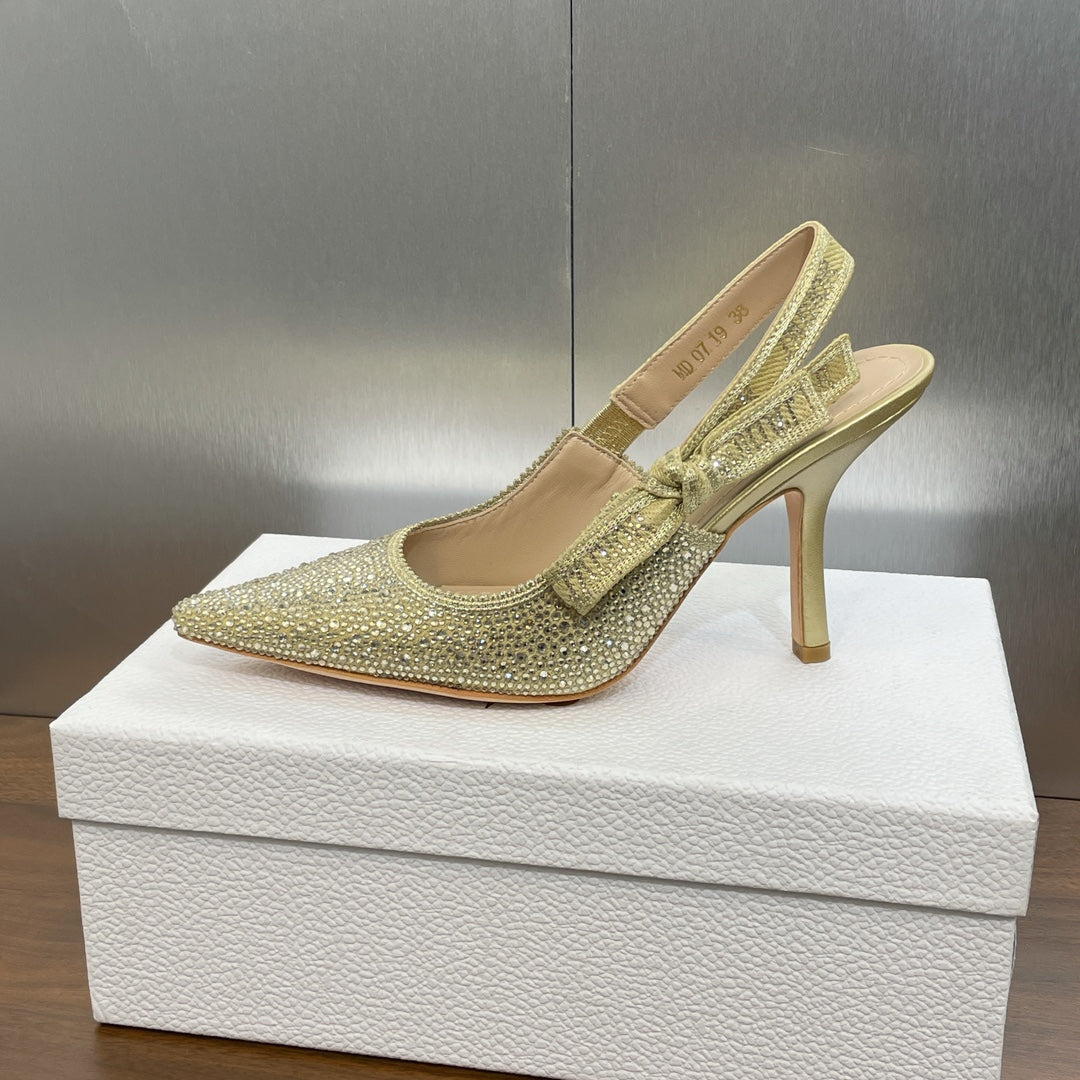 DIOR slingback pump 95 gold green calfskin resin pearl