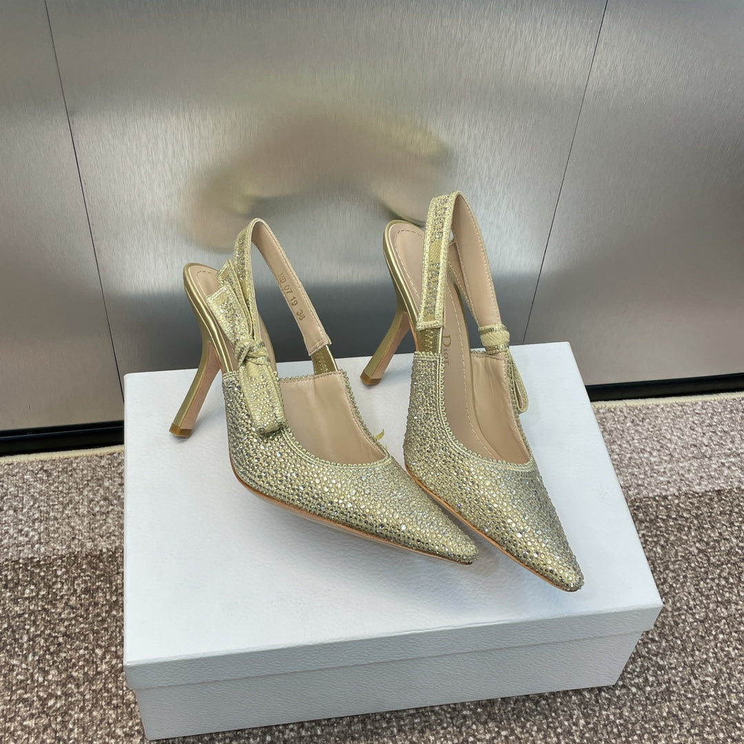 DIOR slingback pump 95 gold green calfskin resin pearl