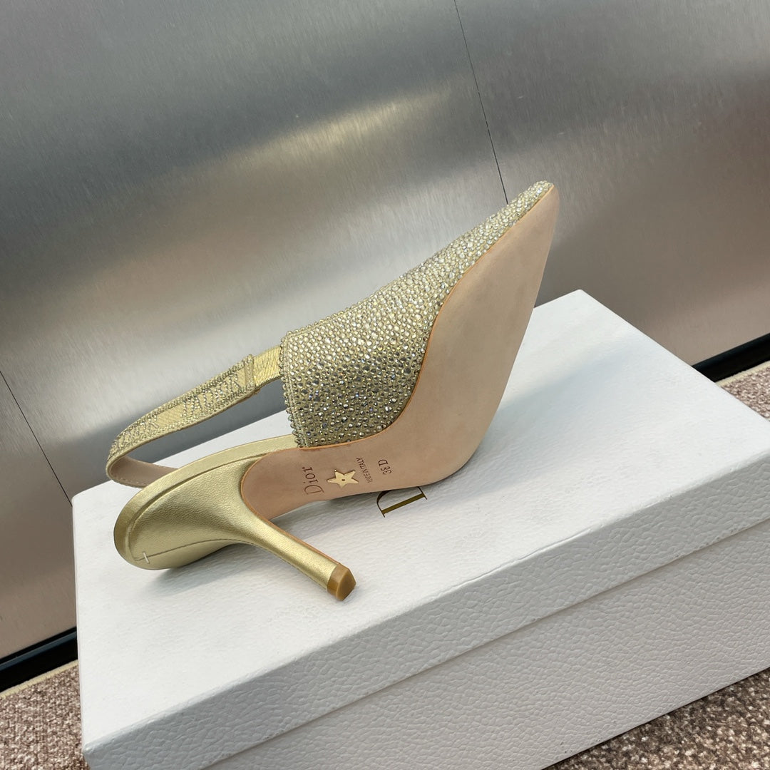 DIOR slingback pump 95 gold green calfskin resin pearl
