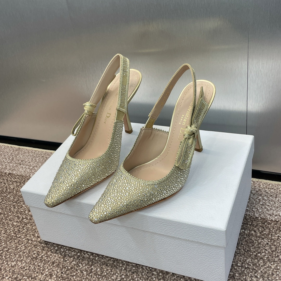 DIOR slingback pump 95 gold green calfskin resin pearl