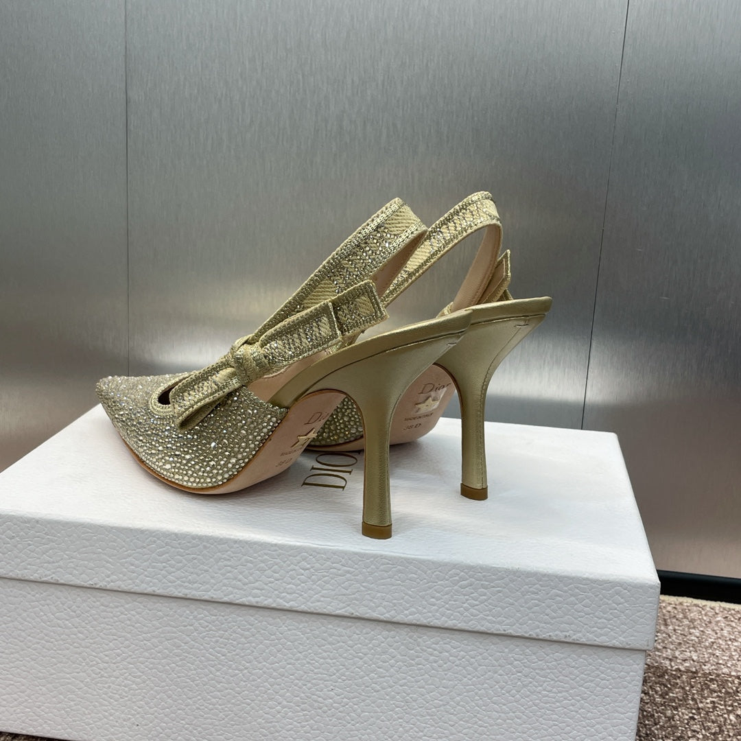 DIOR slingback pump 95 gold green calfskin resin pearl