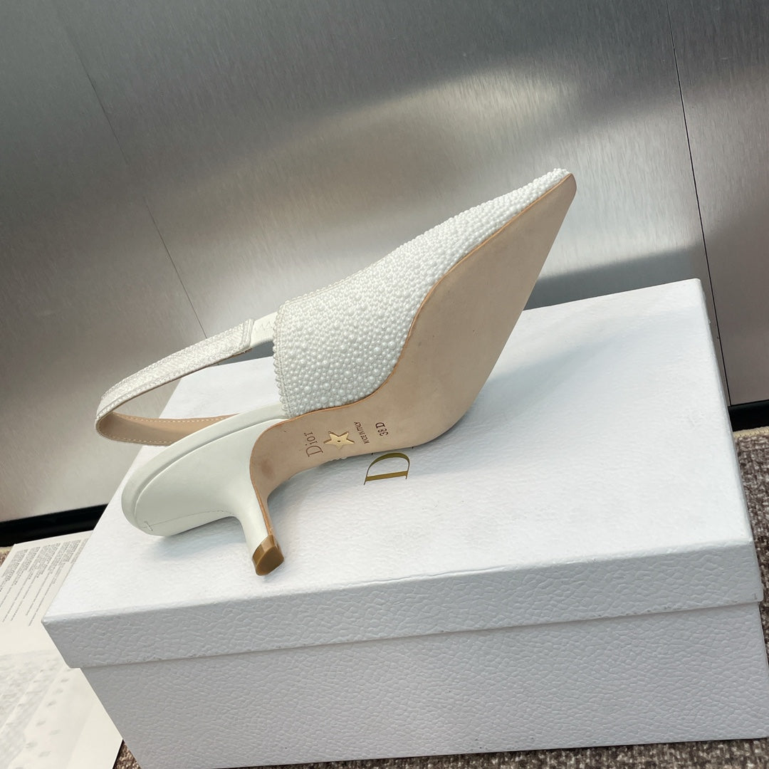 DIOR slingback pump 65 embroidered cotton white calfskin resin pearl