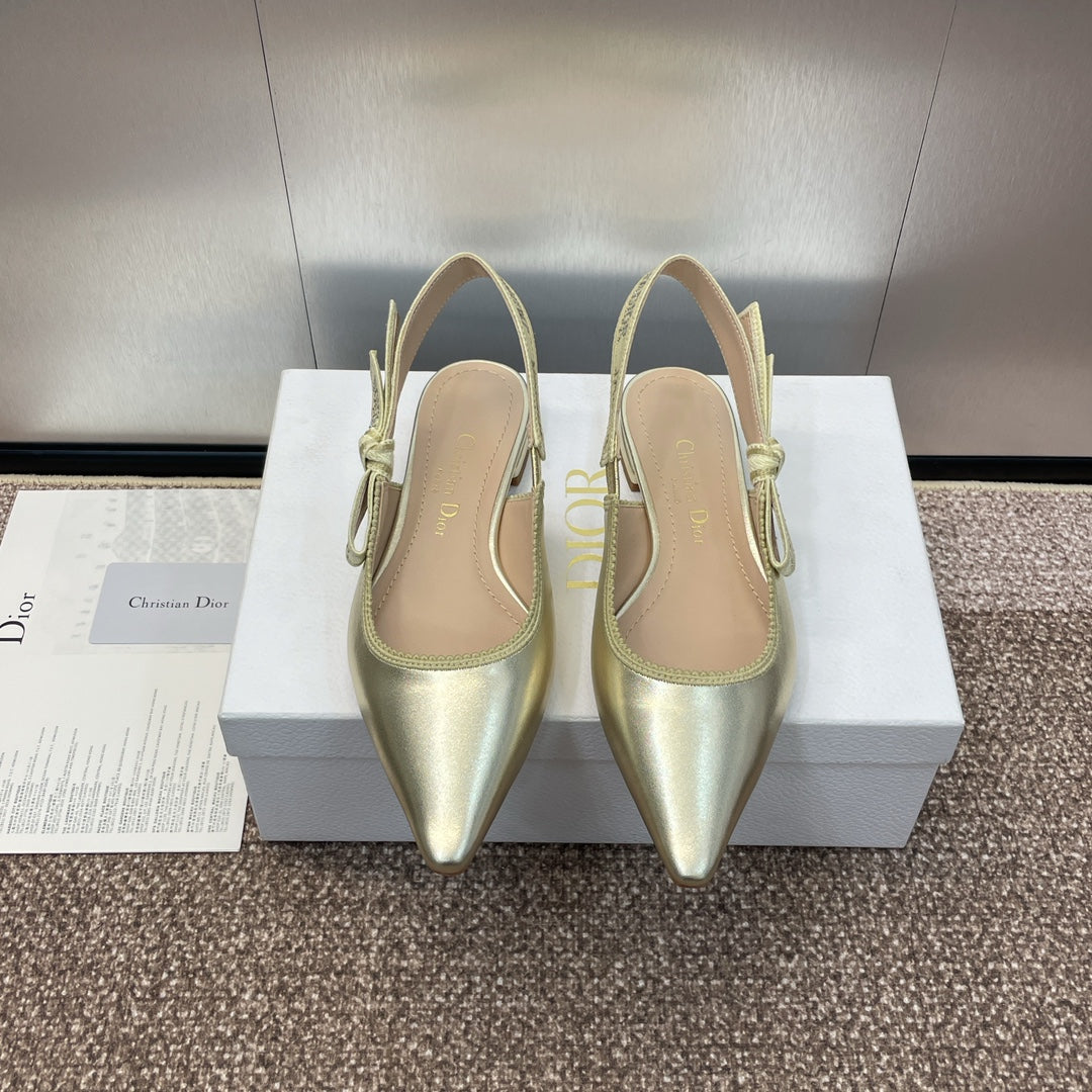 DIOR slingback flat gold green cakfskin
