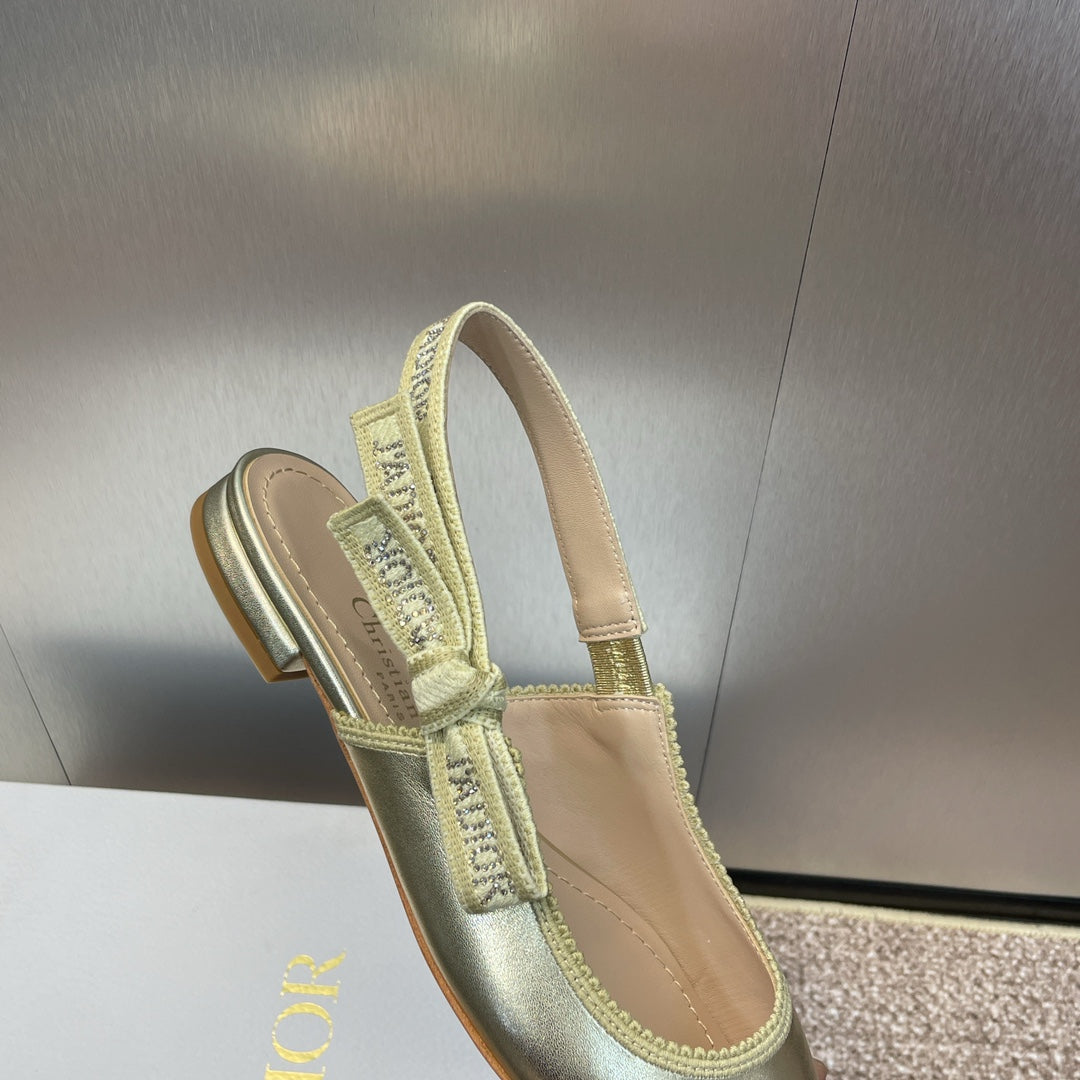 DIOR slingback flat gold green cakfskin