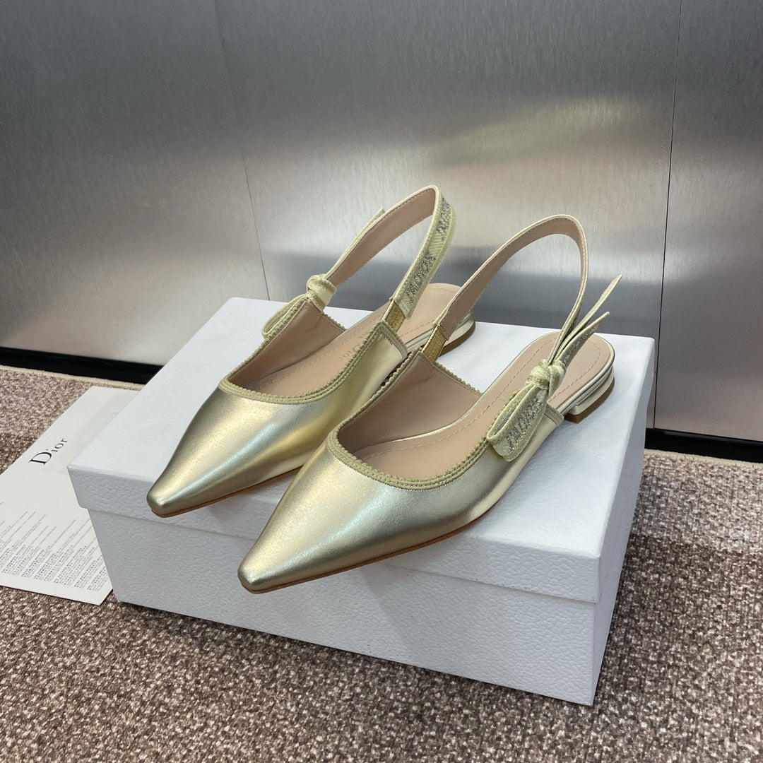 DIOR slingback flat gold green cakfskin