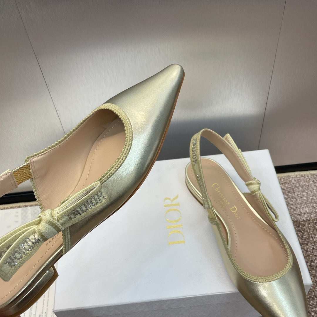 DIOR slingback flat gold green cakfskin