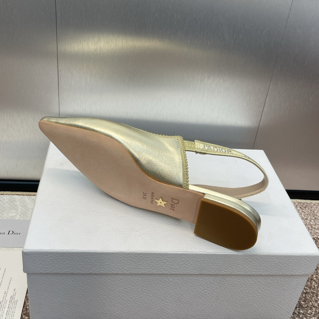 DIOR slingback flat gold green cakfskin