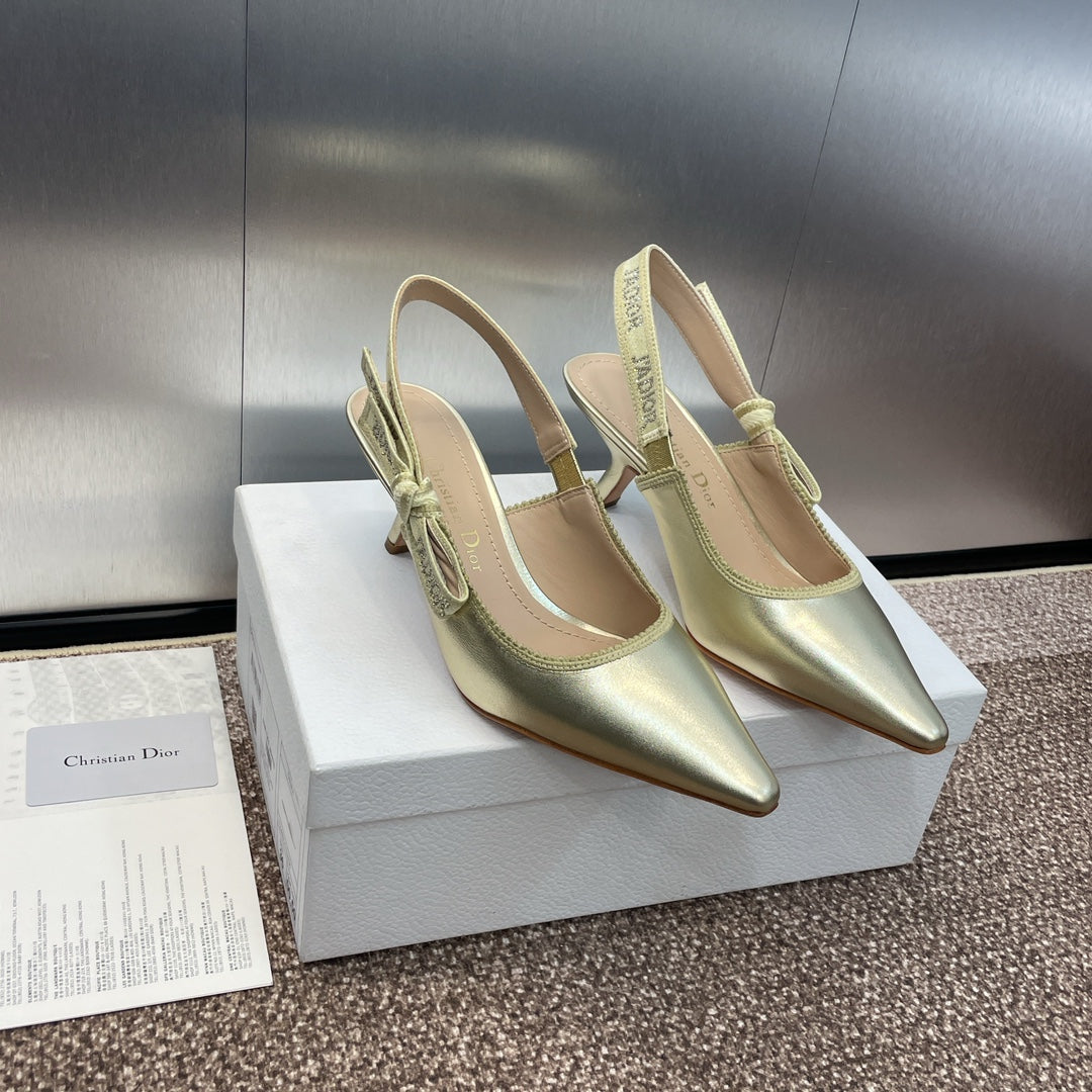 DIOR slingback pump 65 gold green cakfskin