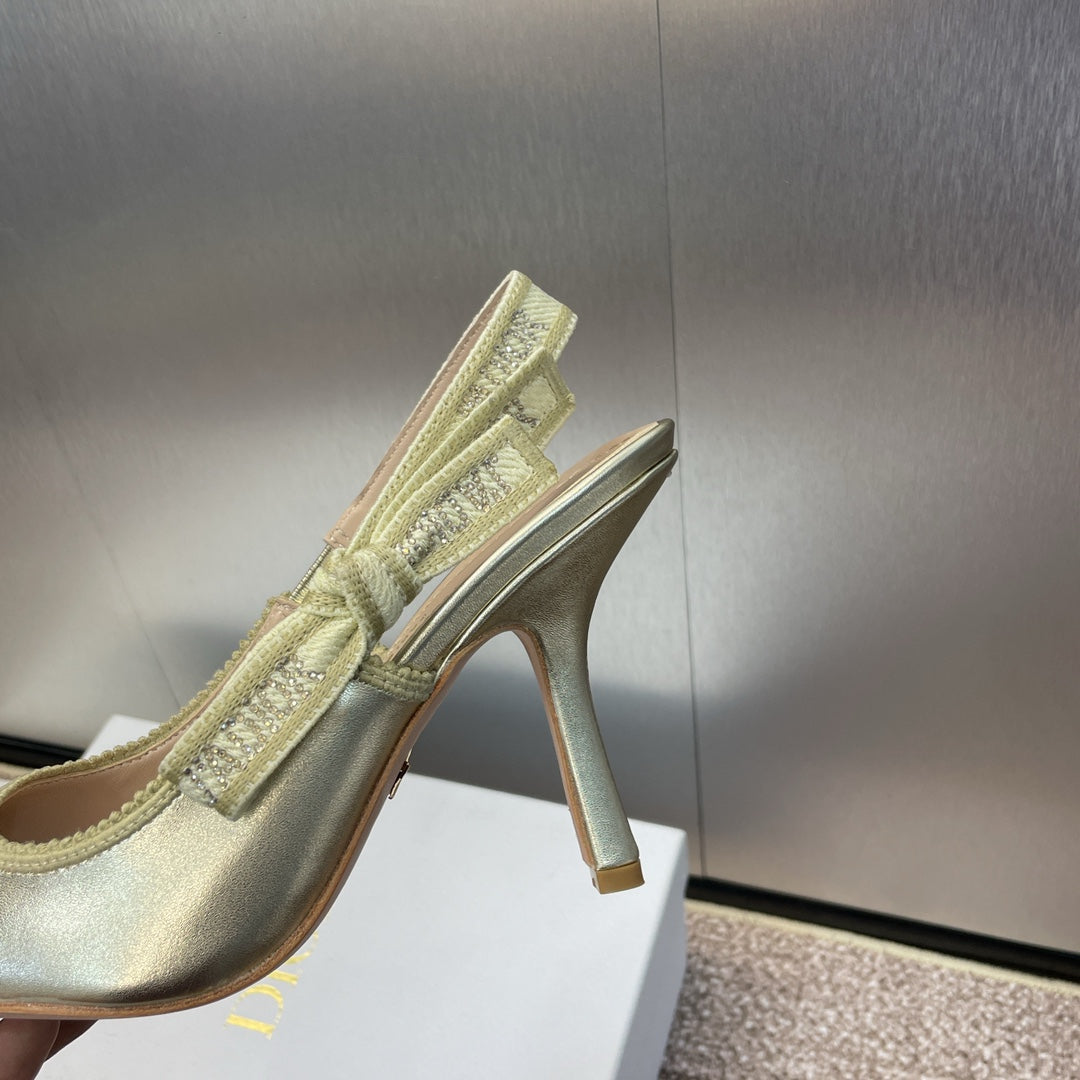 DIOR slingback pump 95 gold green cakfskin