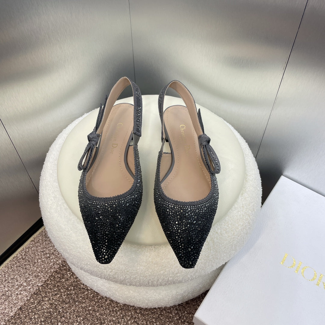DIOR slingback flat opaque black calfskin resin pearl