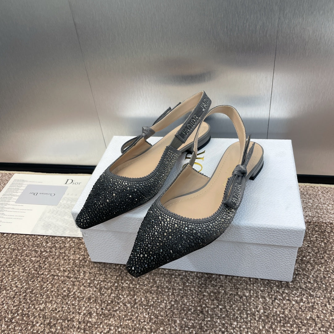 DIOR slingback flat opaque black calfskin resin pearl