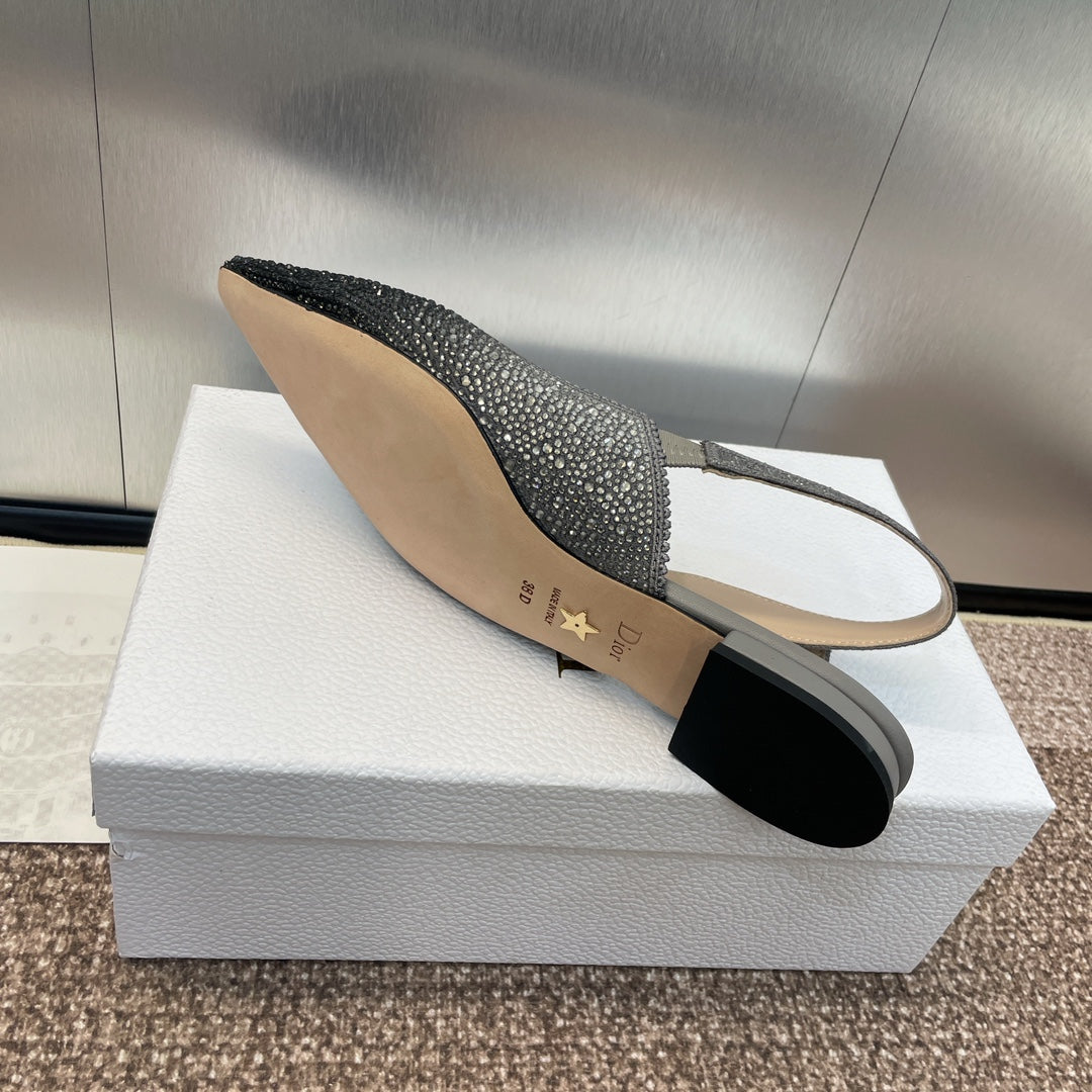 DIOR slingback flat opaque black calfskin resin pearl