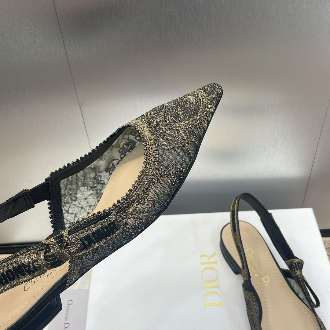 DIOR slingback flat transparent mesh embroidered black sun motif