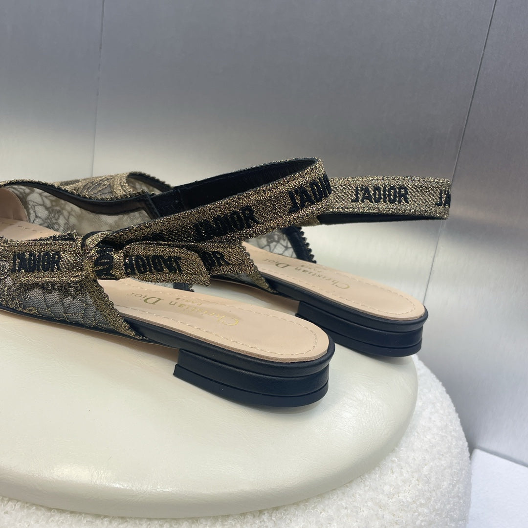 DIOR slingback flat transparent mesh embroidered black sun motif