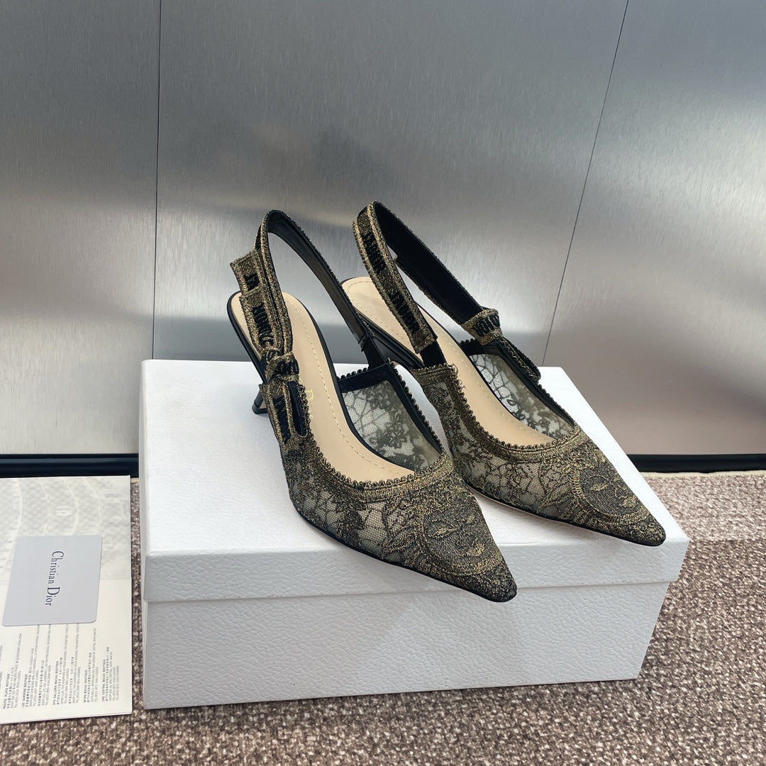 DIOR slingback pump 65 transparent mesh embroidered black sun motif