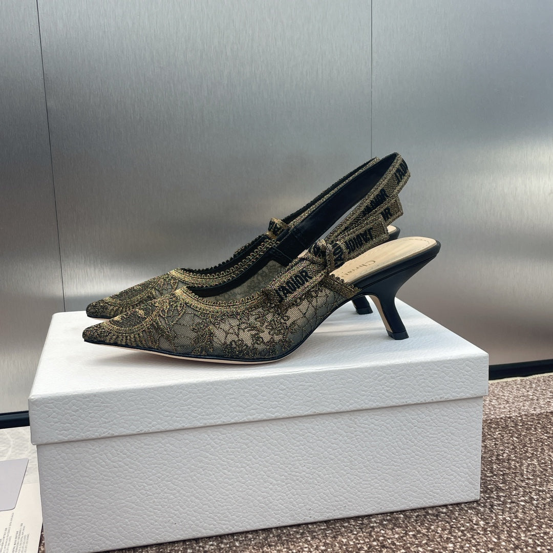 DIOR slingback pump 65 transparent mesh embroidered black sun motif