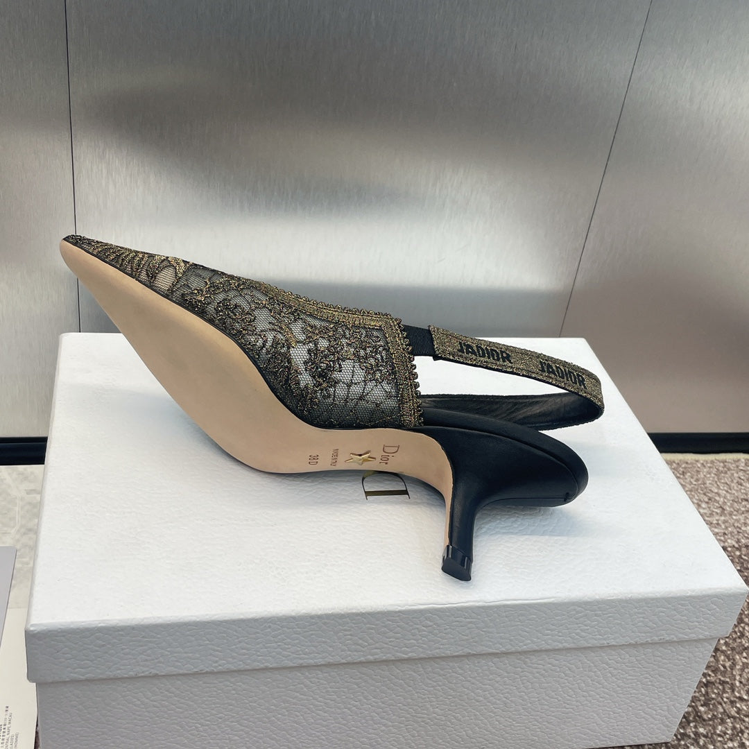 DIOR slingback pump 65 transparent mesh embroidered black sun motif