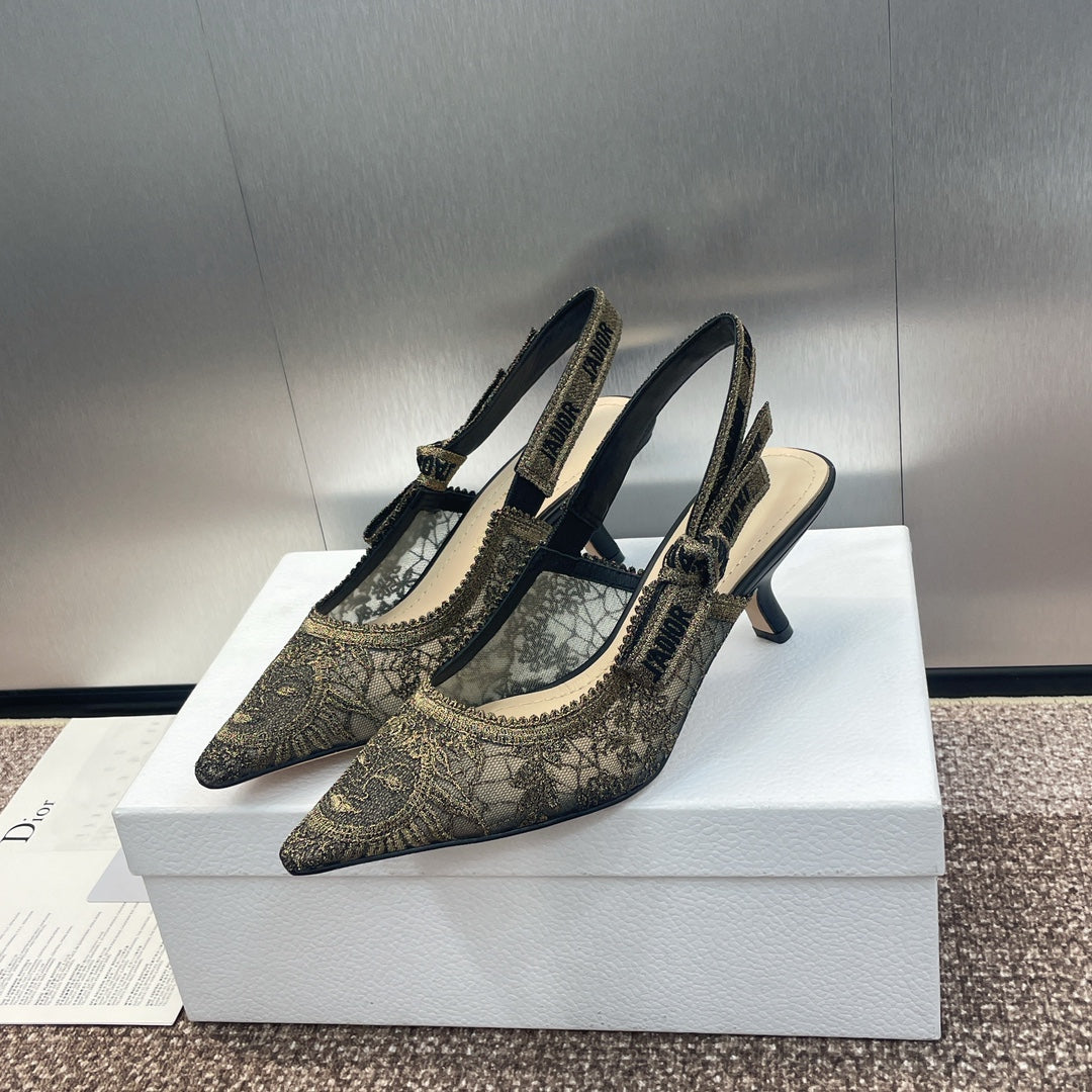 DIOR slingback pump 65 transparent mesh embroidered black sun motif