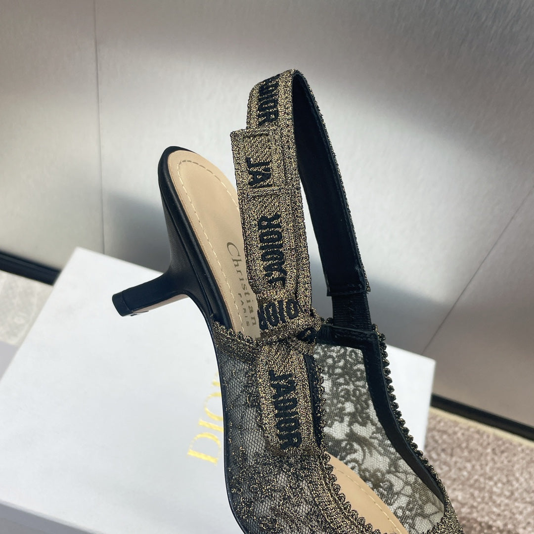DIOR slingback pump 65 transparent mesh embroidered black sun motif