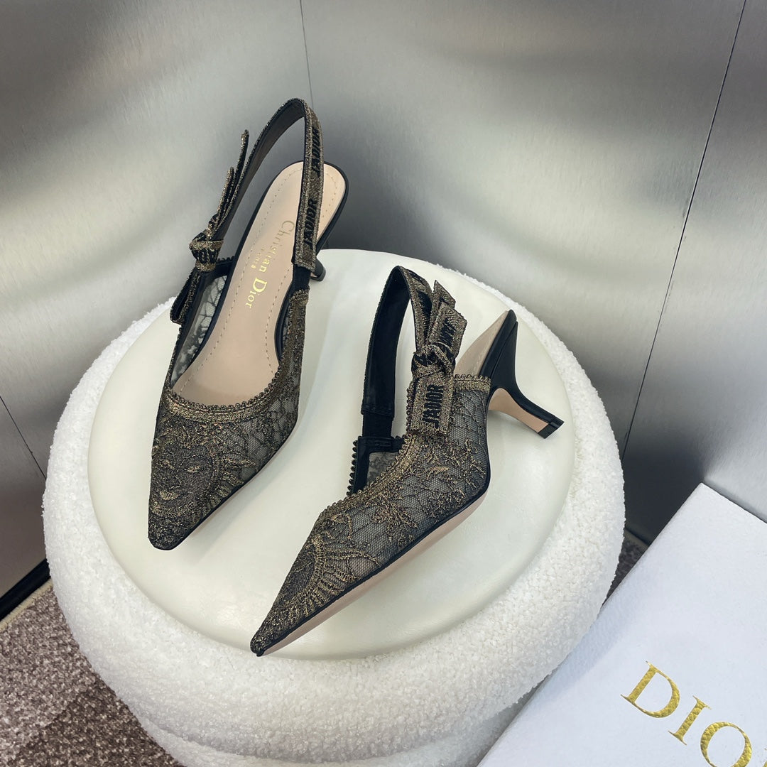 DIOR slingback pump 65 transparent mesh embroidered black sun motif